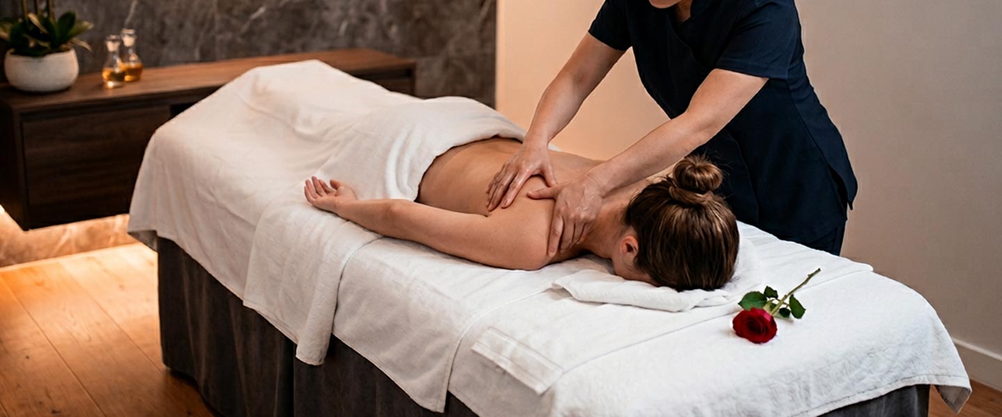 Therapist performing massage to relieve tension headaches and reduce stress.